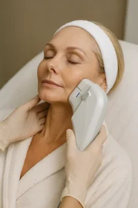 Woman receiving HIFU non surgical facelift treatment Burley