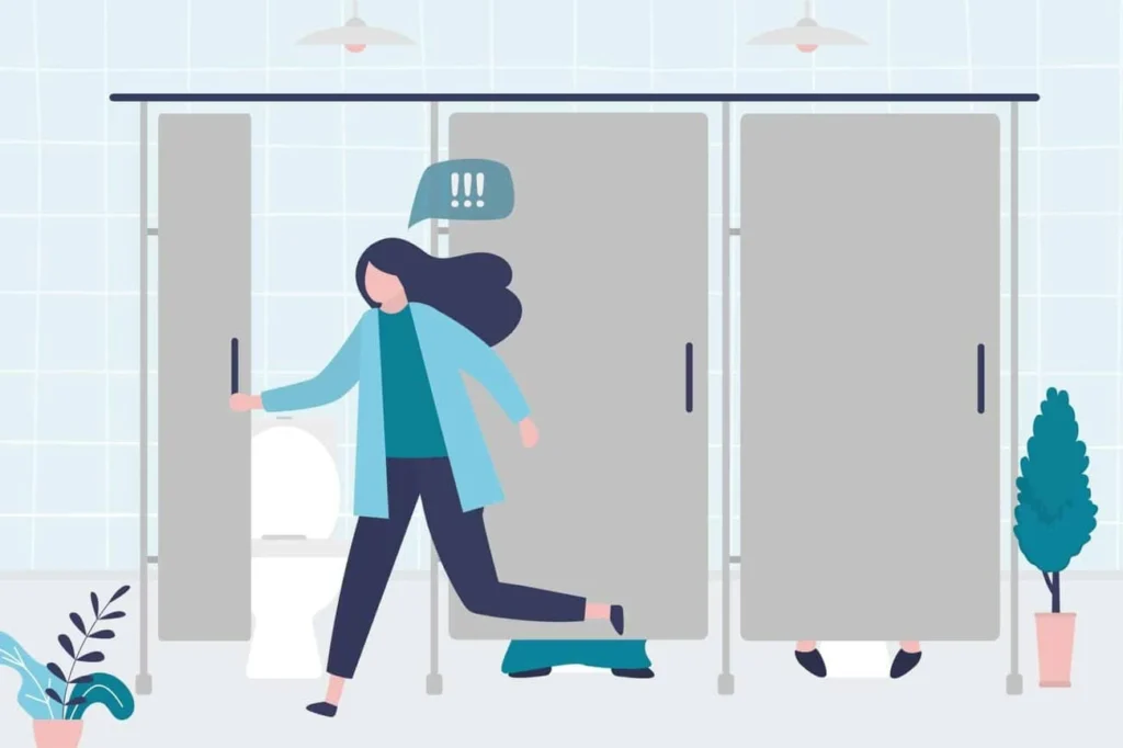 graphic of Urine incontinence Burley woman running to the toilet.